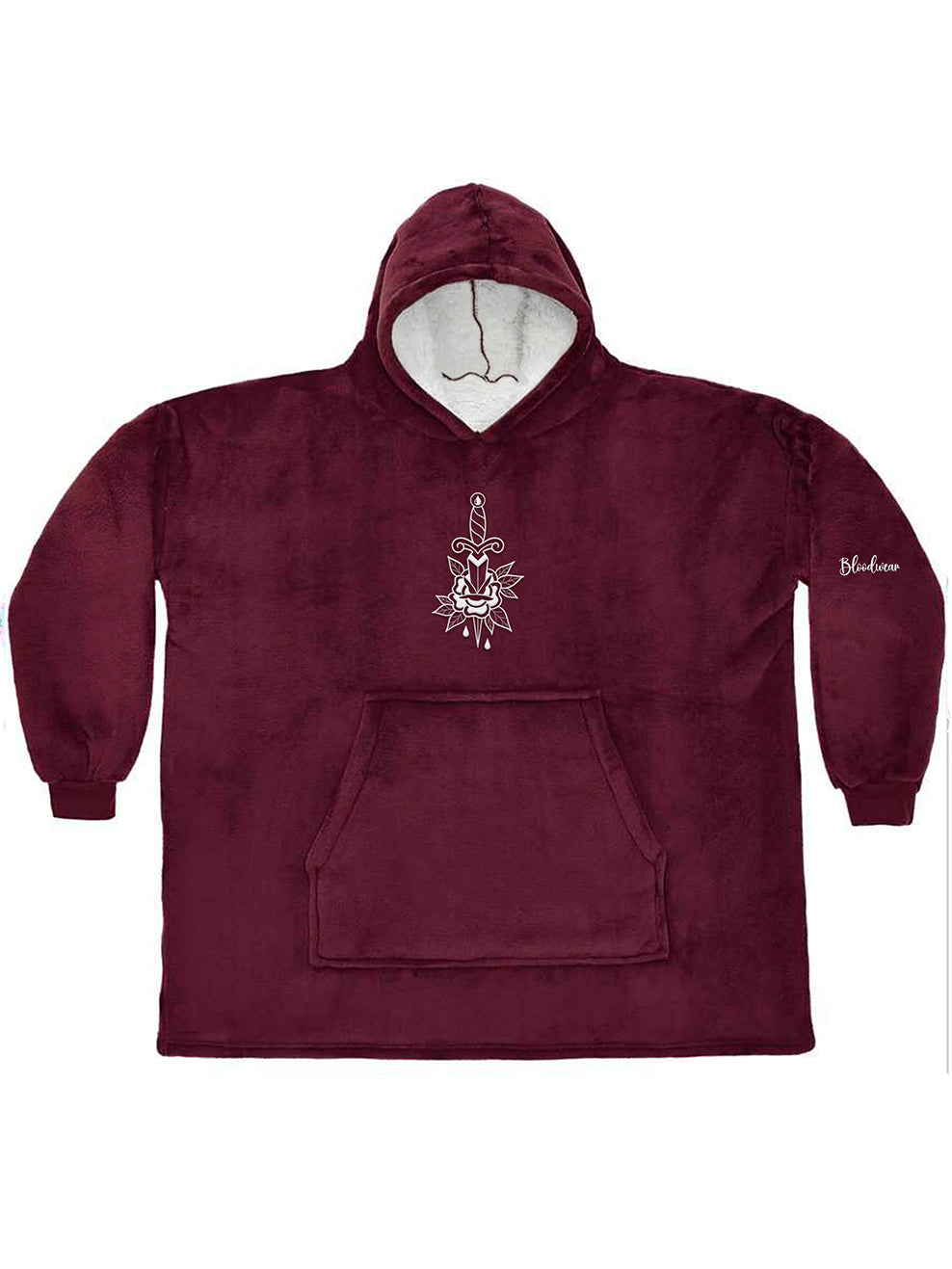Embroidered Hooded Blanket - Burgundy