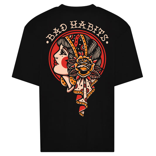 Bad Habits Oversized Tee - Black (Full Colour)