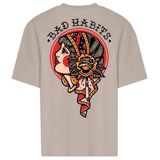 Bad Habits Oversized Tee - Natural Stone (Full Colour)